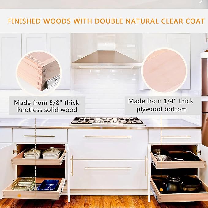 16?쓂 x 21?쒭 x 3?섃섽 Soft Close Slide Out Wood Drawer Organizer for Kitchen, Finished, (Cabinet Opening>17.5 inches for Bottom Assembly, Opening= 17 inches for Side Assembly)
