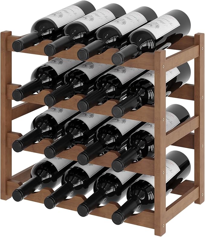 Wine Rack竊똁amboo Wine Storage Cabinet Shelf竊똂ountertop Wine Shelf- Freestanding Wine Holder for Kitchen & Pantry (Brown, 4-Tier)