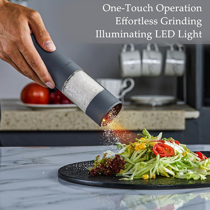 Electric Pepper Grinder, USB Rechargeable, Automatic Pepper Shaker, Adjustable Coarseness, Electric Pepper Mill, LED Light, Refillable, Kitchen Gadget (1-Pack, Blue-Grey)