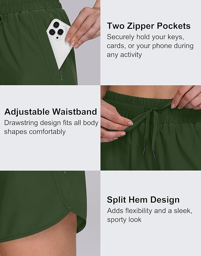 Women's 5" Running Shorts Quick Dry Sporty Athletic Gym Workout Shorts with Zipper Pockets Liner