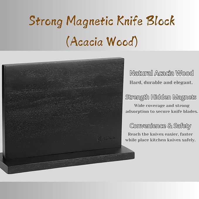 Wakoli Noir Blanc Damascus Knife Block Set ??5-Piece Professional Chef Knife Collection with Magnetic Block ??Kitchen Knives made of 67-Layer Damascus Steel Blades & Ergonomic G10 Handles in Gift Box