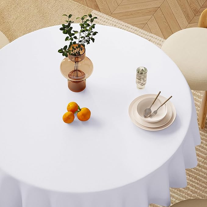 sancua White Round Tablecloths 120 Inch, 6 Pack - Circle Fabric Cloth Table Cloths for Wedding Party Banquet Birthday, Washable Polyester Table Cover (Fit 30-72 Inch Tables)