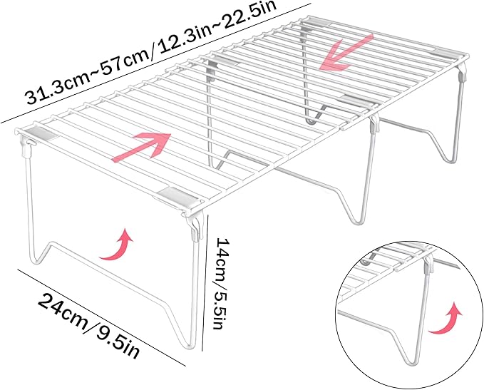 1/2-Piece Set Cabinet Organizer Shelf,Kitchen Counter Shelf,Foldable Pantry Shelf,Plate, Dish,Rustproof Metal Storage Organizer (2, White)