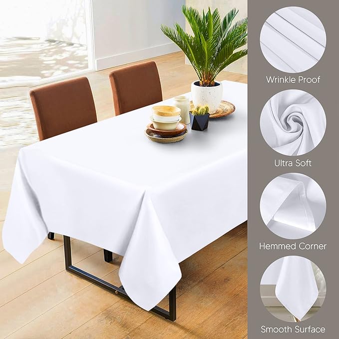 Utopia Kitchen Rectangle Table Cloth 2 Pack(90x132 Inches, White), Tablecloth Machine Washable, Polyester Table Cover for Dining, Buffet Parties, Picnics, Events, Weddings and Restaurants
