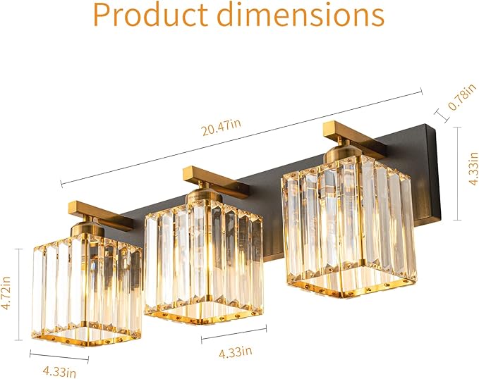 Modern Bathroom Vanity Light 3-Lights Black Gold Crystal Bathroom Wall Light Vanity Light Fixturesï¼?0.47-inch Modern Minimalist Design