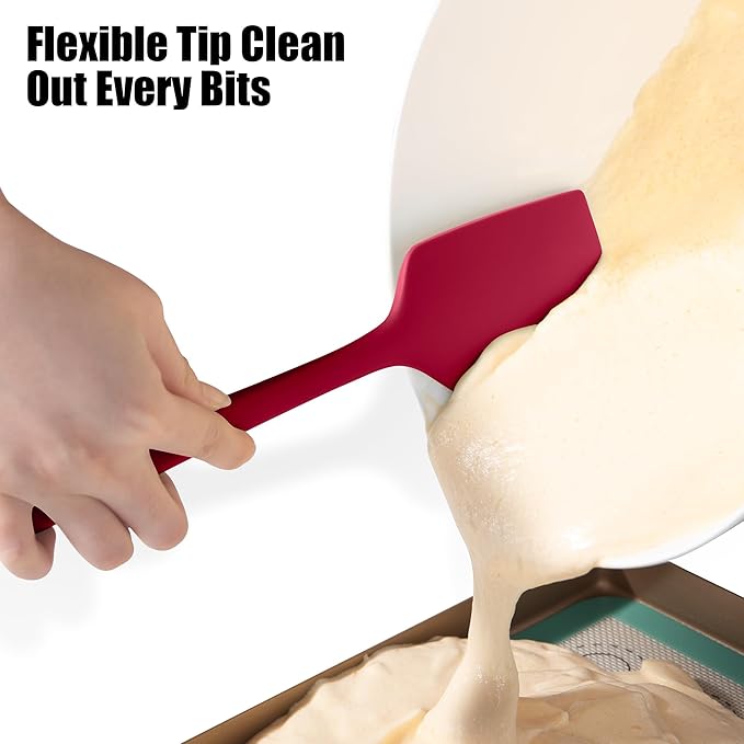 600째F Heat Resistant Silicone Spatula, Doosu High Temp Flexible Kitchen Rubber Bowl Scrapers Food Grade Seamless Baking Supplies Scratch-Proof for Scraping Non-Stick Pans (Red, 11.4in)