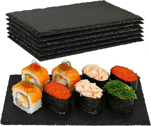 6PCS 9inch*6inch Slate Cheese Board Natural Sushi Placemat Stone Charcuterie Platter Food Contact Safe Stone Slate for Laser Engraving,Suitable for Party, Gift, Fruit, Meat, Wedding