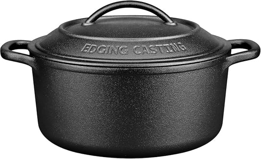 Pre-Seasoned Cast Iron Dutch Oven Pot with Lid Dual Handle, Sourdough Bread Baking Pots竊?Round 5 Quart, Black