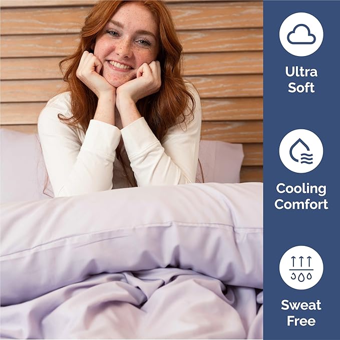 Queen Sheets Set 6 Piece - Includes 4 Pillowcases - Bed Sheets Queen Size - Soft Hotel Luxury Bedding - Cooling, Comfy & Breathable - 1 Flat & 1 Fitted & 4 Pillowcases w/ Deep Pockets - Light Lavender