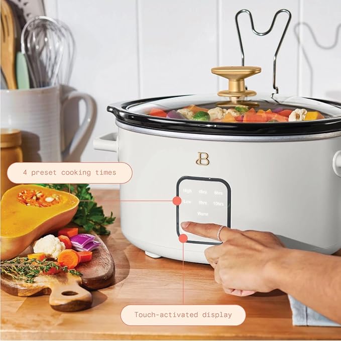 Beautiful 4-Qt Digital Slow Cooker with Smart Touch Screen, Removable Pot, Timer Presets, Ideal for Small Families