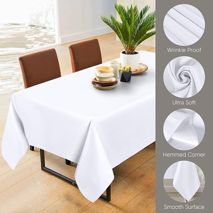 Utopia Kitchen Rectangle Table Cloth 2 Pack(90x156 Inches, White), Tablecloth Machine Washable, Polyester Table Cover for Dining, Buffet Parties, Picnics, Events, Weddings and Restaurants