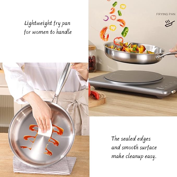 Stainless Steel Frying Pan with 5-Ply stainless steel Professional Cookware Durable Versatile Even Heating Dishwasher SafeSafe (8.5inch)