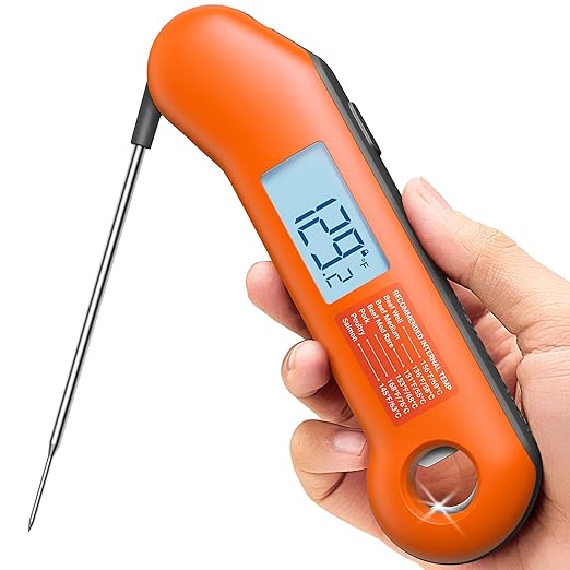 Professional Meat Thermometer Digital, Ultra-Fast 0.5 Sec Instant Read, NIST Certified 짹0.5째F Accuracy, IP67 Waterproof, Auto-Rotating Backlit Display, Lift-to-Wake, for BBQ/Candy, Orange&Gray