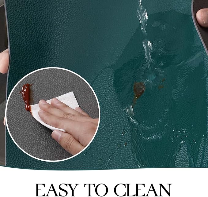 MOSAYT Vinyl Placemats Set of 6, Heat Resistant Place Mats 100% Waterproof Washable & Wipeable Faux Leather Reversible Table Mats for Kitchen Dining Party Indoor Outdoor, 12" x 17", Grey/Teal