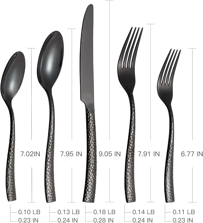 Silverware 65-Piece Black Hammered Flatware Set with Serving Utensils Stainless Steel Thick Handle Mirror Polished Cutlery Set for Wedding Hotel Restaurant, Service for 12