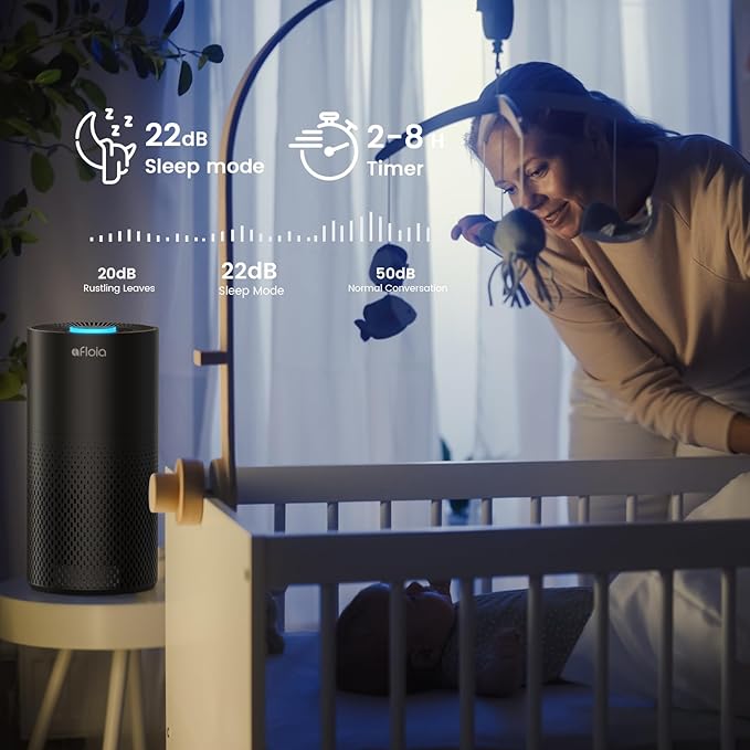 Afloia Air Purifiers for Home Large Room Up to 1076 Ft짼, 3-Stage Filter Air Purifiers for Bedroom 22 dB, Air Purifiers for Pets Dust Dander Mold Pollen Odor Smoke, Kilo Black, 7 Colors Light