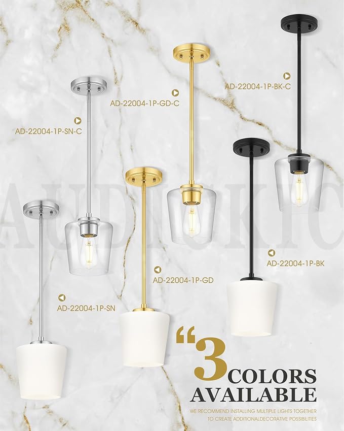 Gold Pendant Lights Kitchen Island, 6" Hanging Lights Fixtures with Clear Glass Shade, Modern Brass Kitchen Pendant Lighting Over Island for Dining Room, AD-22004-1P-GD-C