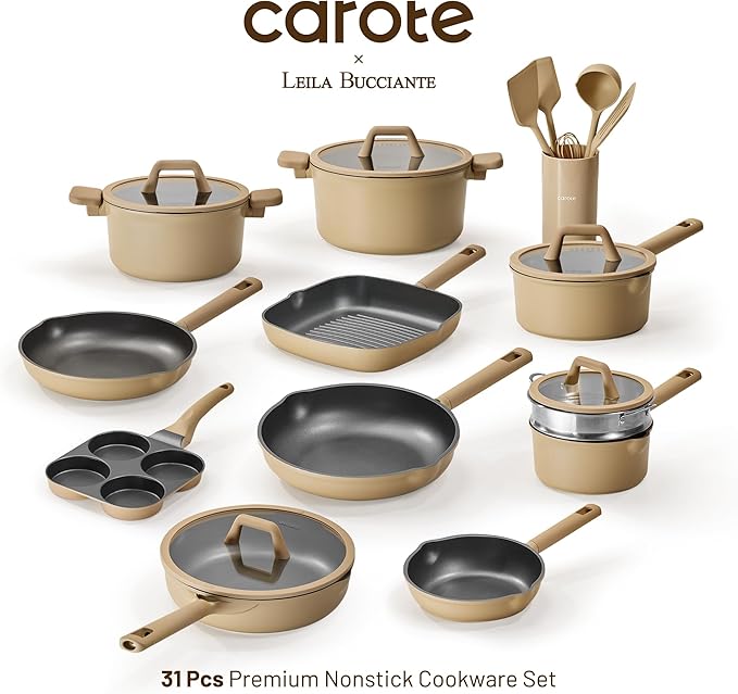 CAROTE 31PCS Pots and Pans Set, Nonstick Cookware Set Kitchen Non Stick Induction Cookware Non-toxic Granite Cooking set