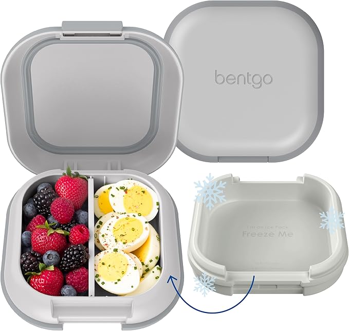 Bentgo Chill Mini Leak-Proof Lunch Box ??Built-In Ice Pack Keeps Food Cold, 2.7-Cup Capacity for Snacks or a Sandwich, 3 or 4 Compartments, PFAS & BPA-Free, Ideal for Adults & Kids 3+ (Crisp Grays)
