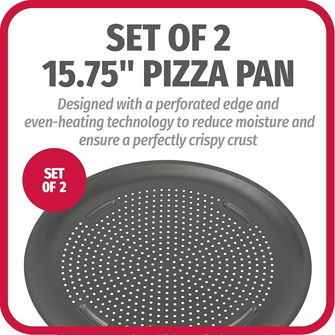 GoodCook AirPerfect Nonstick 16??Pizza Pan - Set of 2 - Pizza Trays for Oven, Perforated Round Pizza Pan, Carbon Steel Baking Pan, Homemade, Frozen & Leftover Slices