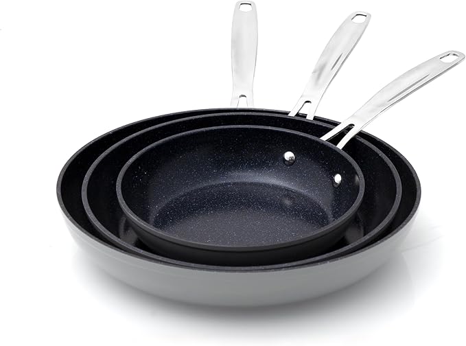 Nuwave 3-Piece Fry Pan Set, 8?? 10?? 12??Forged Lightweight, G10 Healthy Duralon Blue Ceramic Ultra Non-Stick, Induction-Ready & Works on All Cooktops, Ergonomic Stay-Cool Handles