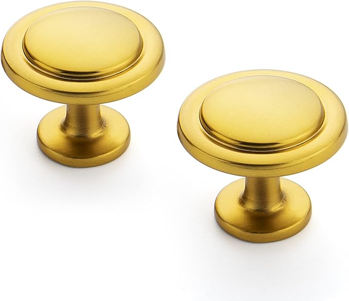 Ravinte 3 Pack 1-1/4 Inch Kitchen Cabinet Knobs - Brushed Brass Zinc Drawer Pulls and Door Handles for Dresser Drawers
