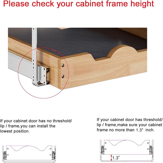 DINDON 3 Tier Pull Out Cabinet Organizer 20?쓂 X21?쒭 Slide Out Shelves With Shelf Liner for Kitchen Wood Roll Out Drawers Pantry Organization
