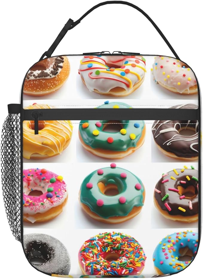 VANZEV Realistic Donut Pattern Insulated Lunch Box Gifts for Kids Adults Funny Colorful Sweet Food Design Reusable Portable Lunchbox Cooler Lunchbag for Work Picnic School Travel or Hiking