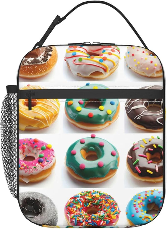 VANZEV Realistic Donut Pattern Insulated Lunch Box Gifts for Kids Adults Funny Colorful Sweet Food Design Reusable Portable Lunchbox Cooler Lunchbag for Work Picnic School Travel or Hiking