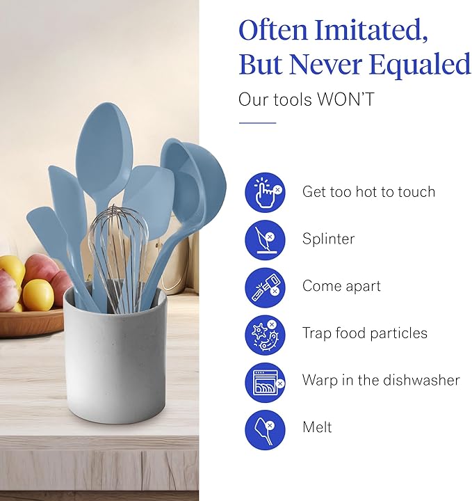 GIR: Get It Right 10-Piece Spatula Set & Silicone Utensils for Kitchen - Slate - Heat Resistant to 425째F - Dishwasher Friendly - Includes Ladle, Whisk, Potato Peeler & Kitchen Spoons