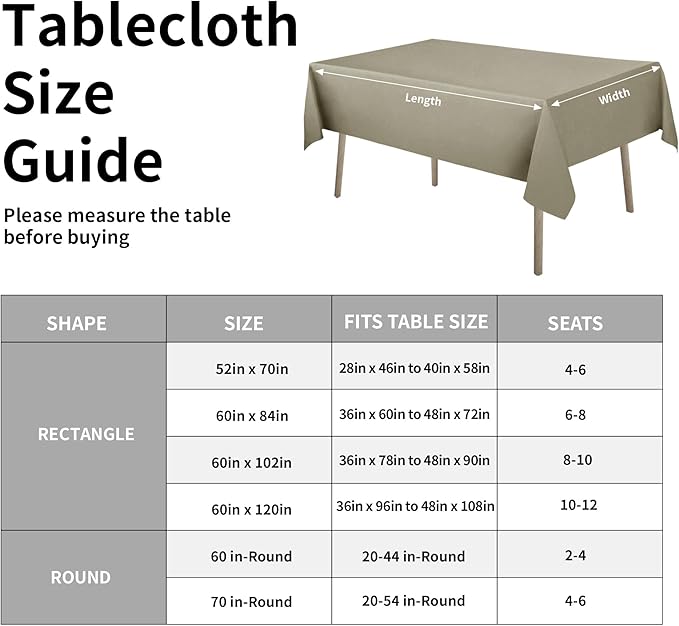 Easy-Going Faux Linen Waterproof Spill-Proof Tablecloth Stain Resistant Rectangle Table Cloth Wrinkle Free Decorative Fabric for Kitchen, Dining, Party, Weddings, Restaurants (52x70 in, Khaki)