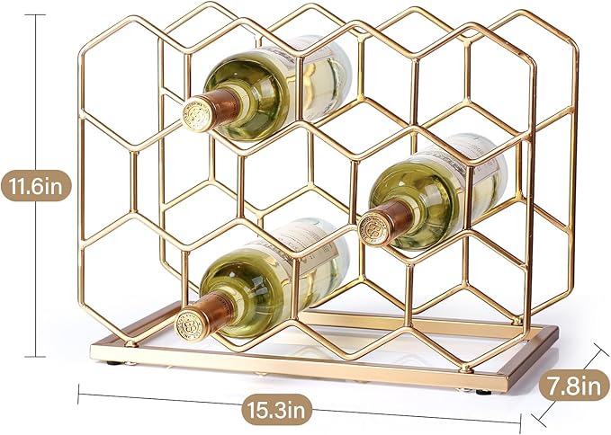 14 Bottle Countertop Wine Rack - Freestanding Modern Gold Metal Wine Rack - Tabletop Wine Holder Stand for Cabinet, Pantry, Wine Bottle Storage……
