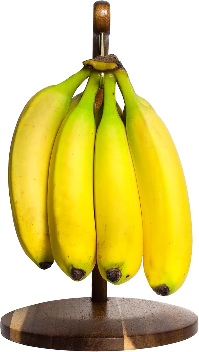 Totally Bamboo Rock & Branch Acacia Wood Banana Holder, Wooden Banana Hanger Stand with Metal Hook