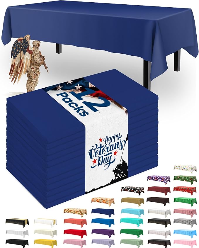 Pureegg Plastic Table Cloth Disposable 12 Pack, 54 x 108 Inch Table Cloths, Graduation Decorations Class of 2025, Graduation Party, Tablecloths, Rectangle, Plastic Cover, Leakproof & Sturdy, Navy Blue