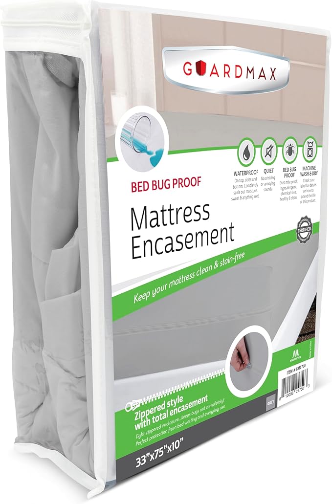 Guardmax Jersey Knitted Cot Size Zippered Mattress Encasement - Waterproof & Bed Bug Proof Mattress Protector - Comfortable, Soft, and Noiseless Zippered Bedding - Dust Mite Proof (33 x 75 x 10)