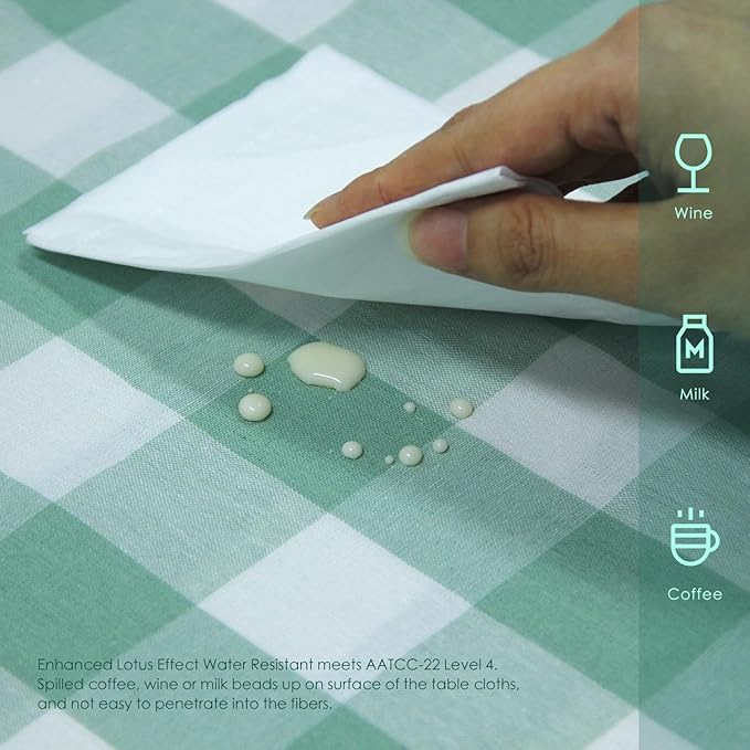 BALCONY & FALCON Gingham Table Cloth Rectangle ??Reversible Water-Resistant Cotton Checkered Tablecloth for Outdoor Picnic, Camping, Kitchen, Holiday Party Decor (Green White, 57x118 Inch)