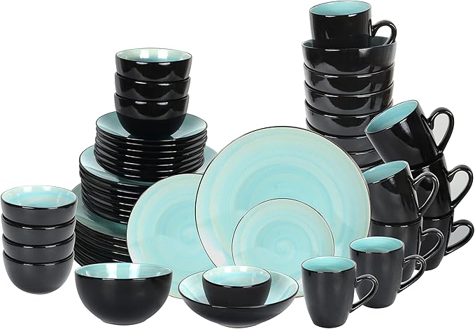 Stoneware Sonoma Dinnerware Set, Black + Speckled Spin Wash (56pc Set, Turquoise)