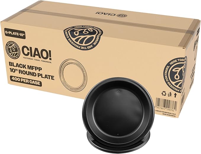 CIAO! 10.25" Black Heavy Weight Plastic Plate Mineral Filled Polypropylyne MFPP (Case of 400)