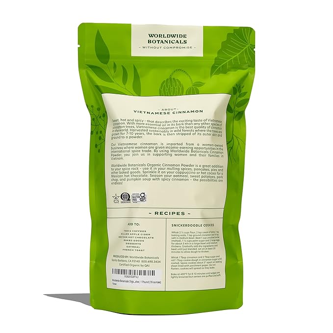 Worldwide Botanicals Organic Vietnamese Cinnamon Powder, 1 Pound - Premium Ground Cinnamon Spice - 100% Pure | Sustainably Harvested in Wild Forests | Kosher