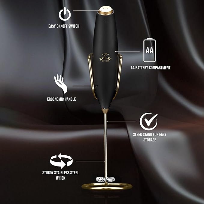 Zulay Kitchen Executive Series Luxury Gift Milk Frother with 4 Duracell Batteries ??Handheld Electric Foam Maker for Coffee, Lattes & Hot Chocolate ??Deluxe Finish, Ultimate Gift for Coffee Lovers