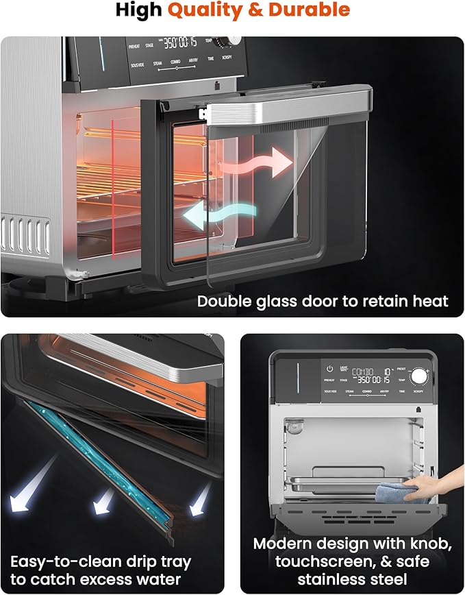 Nuwave Combi Steam Oven, Non-Toxic Stainless Steel Multi-Cooker with Air Fry, Steam, Sous Vide, Toast & More, 50-450째F Precision, 120 Presets, Moisture Control, Programmable, Easy to Clean