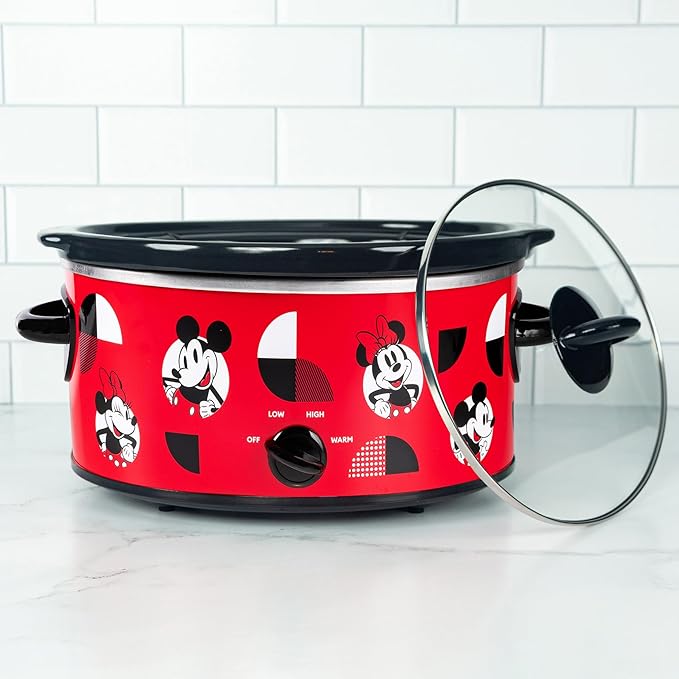 Uncanny Brands Disney Mickey and Minnie Mouse 5-Quart Slow Cooker ??Officially Licensed, Removable Stoneware, Adjustable Temperature, Easy-Clean Design