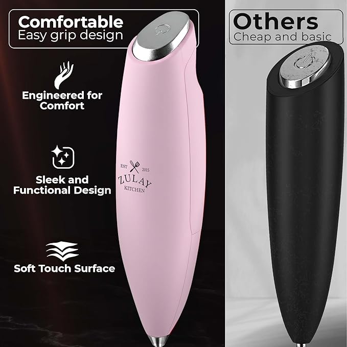 Zulay Kitchen Patented Tornado Triple Whisk Milk Frother with 4 Duracell Batteries ??Handheld Foam Maker for Coffee, Lattes, Matcha & Hot Chocolate ??Rich, Creamy Froth in Seconds