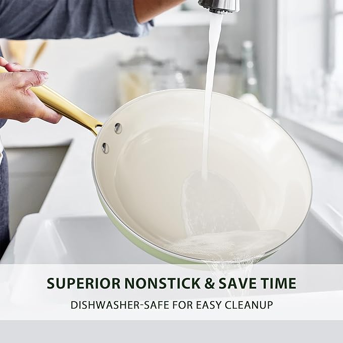 Pots and Pans Set Non Stick - VONIKI Ceramic Cookware Set with Cooking Utensils Set, Non Toxic Kitchen Cookware Sets Dutch Oven Pot with Lid Saucepan Set Saut챕 Pan Frying Pan Set for Cooking Gifts