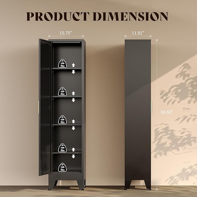 67?쏦 Metal Narrow Kitchen Pantry Cabinet,Black Skinny Pantry Cabinet,Tall Narrow Bathroom Storage Cabinet with Adjustable Shelves,Slim and Thin Pantry Cabinets for Living Room Dining Room