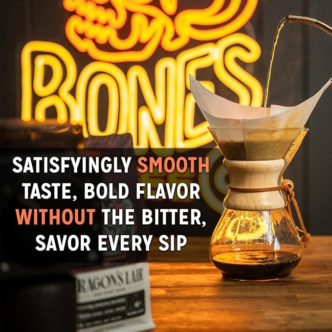 Bones Coffee Company Salty Siren, Sea Salted Caramel Chocolate Flavored Coffee, Medium Roast Low Acid Arabica Beans Compatible with Auto drip and French Press Coffee Maker, 12 Oz Whole Bean