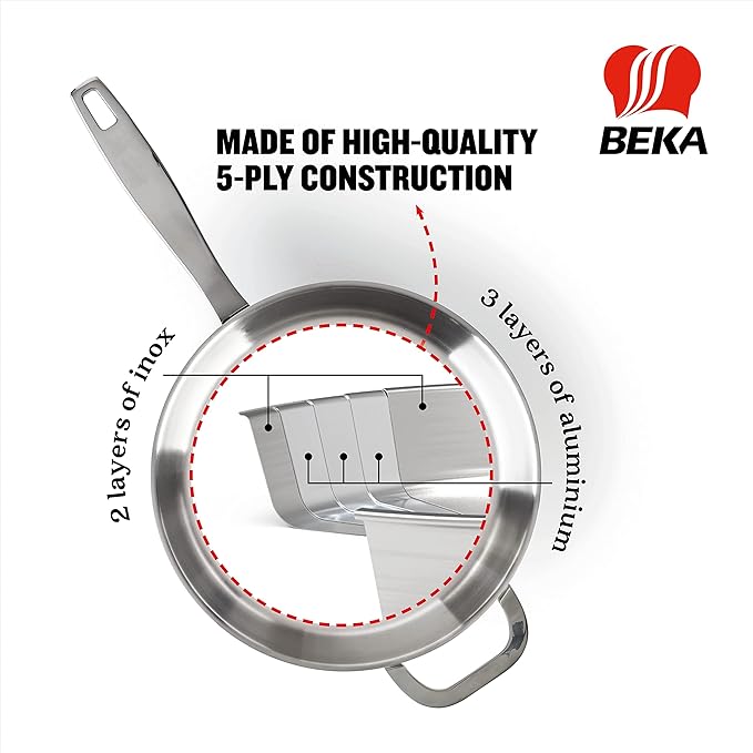 Beka Maestro 11" 5-Ply Stainless Steel Frying Pan ??Dishwasher & Oven Safe, No Hot Spots and Stay-Cool Handle