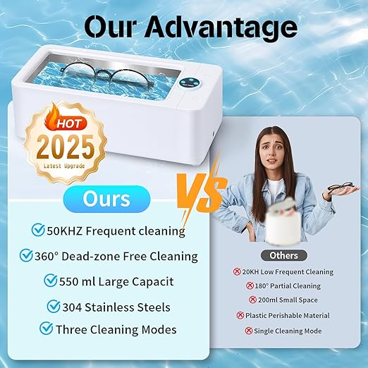 Cudinham 50KHz Jewelry Cleaner, 550ml/19oz Ultrasonic Jewelry Cleaner with Digital Timer, Professional Ultrasonic Cleaner - Jewelry Cleaner Ultrasonic Machine for All Jewelry, Silver and Eyeglass