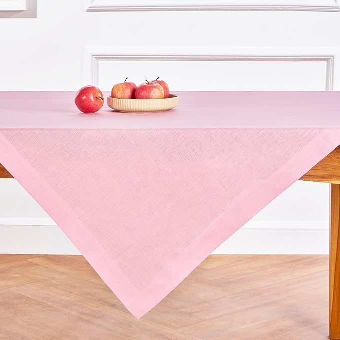 Solino Home Linen Square Tablecloth 52 x 52 Inch - 100% Pure Linen Pink Lemonade Table Throw - Fete, Machine Washable Table Cloth for Valentines, Spring, Easter