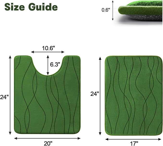 YIHOUSE Memory Foam Bathroom Rug Sets 2 Piece, Ultra Absorbent Bath Mat for Bathroom - Non-Slip Machine Washable & Dry Quickly, 2 Piece Bathroom Mat Set (Glass Green, 2 Pieces)
